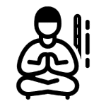 Minimalist martial figure seated with a staff element, suitable for “Confidence in Real Defense” benefit.