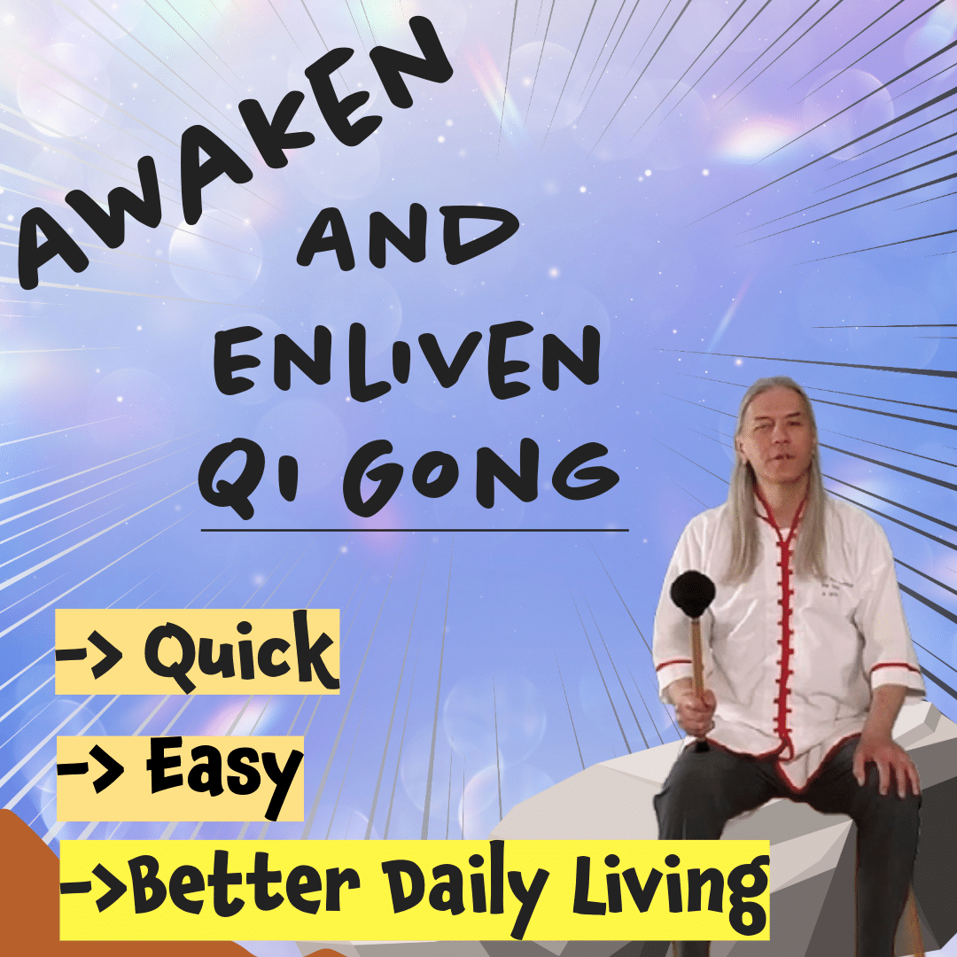 Awaken and Enliven Qi Gong course cover with text promoting quick daily self-healing routine