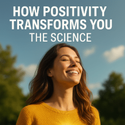 A smiling woman stands outdoors in sunlight, symbolizing the transformative power of positivity and well-being.